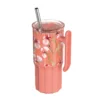Quokka Θερμός Mug Stainless Steel Floral Coral 720ml με Λαβή και Καλαμάκι
