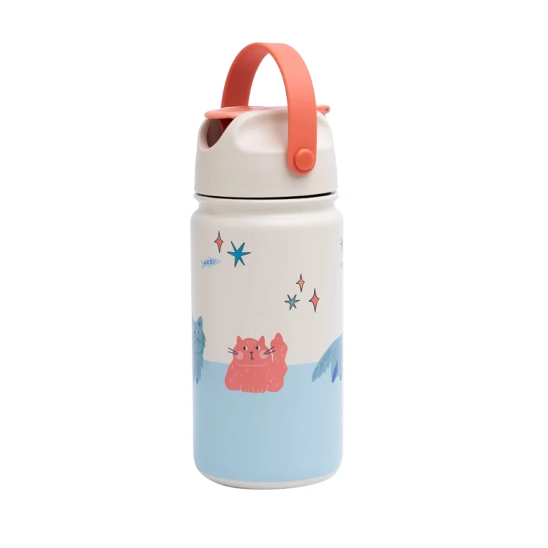 The Cotton Cloud Παγούρι Θερμός 420ml – Meowtiful Cats | Με Καλαμάκι & Λαβή Σιλικόνης