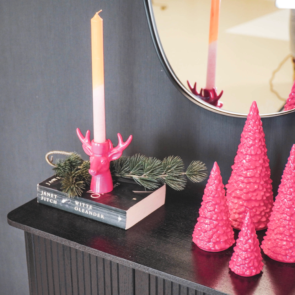 HOUSEVITAMIN Reindeer Ceramics Candleholder Neon Pink