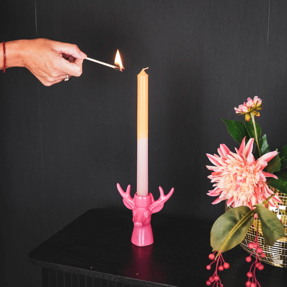 HOUSEVITAMIN Reindeer Ceramics Candleholder Neon Pink