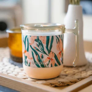 Quokka Steel Drop Safe Wave Peach Floral insulated mug 260ml